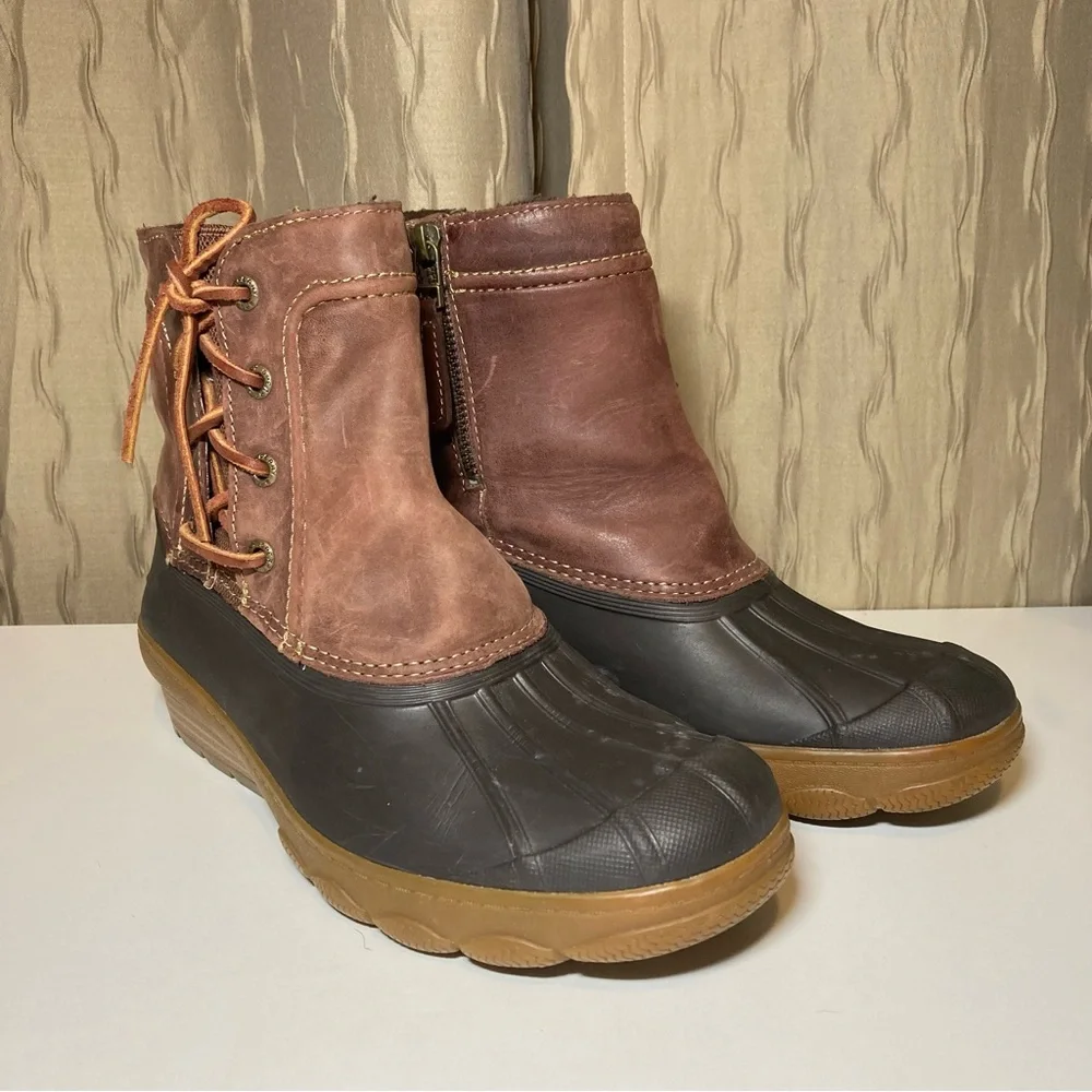 Sperry Top Sider Saltwater Wedge Tide Women's 7 Duck Boot Brown Leather STS80770